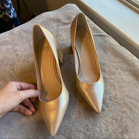Marc Fisher Champagne Gold Square Heel Closed Toe Pumps - Picture 3 of 9
